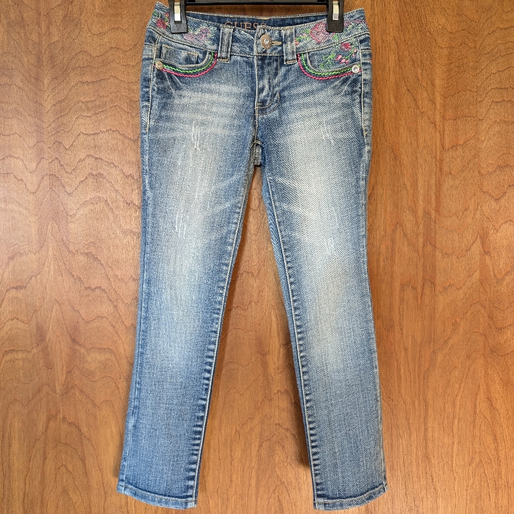 Guess Daredevil Skinny Leg Rose Embroidered Jeans